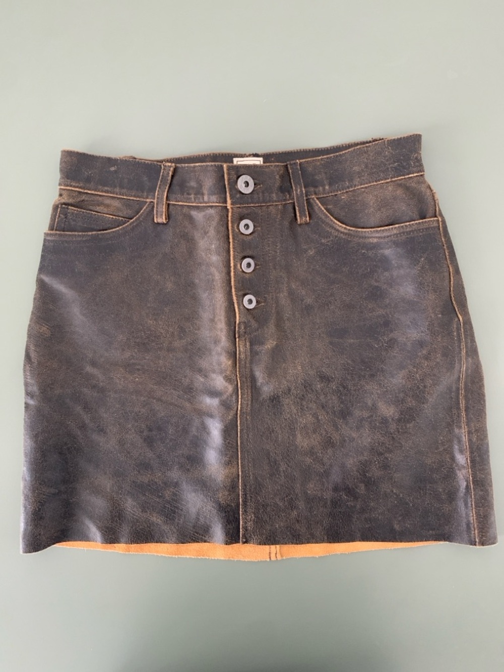 GAP Brown Leather Button-Front Mini Skirt